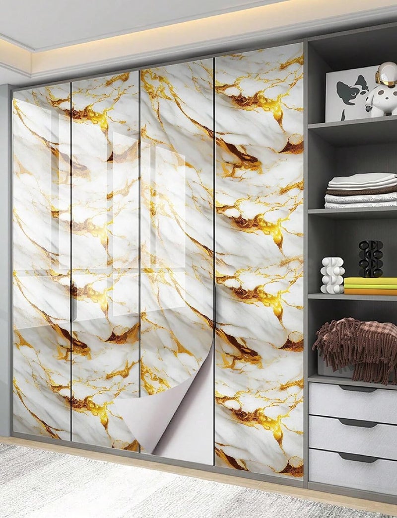 REZOVA Premium Waterproof DIY Wallpaper & Wall Stickers for Home & Kitchen Countertop Furniture | Oil Proof Kitchen Stickers | Size(60x200cm) (White Gold) - Image 4