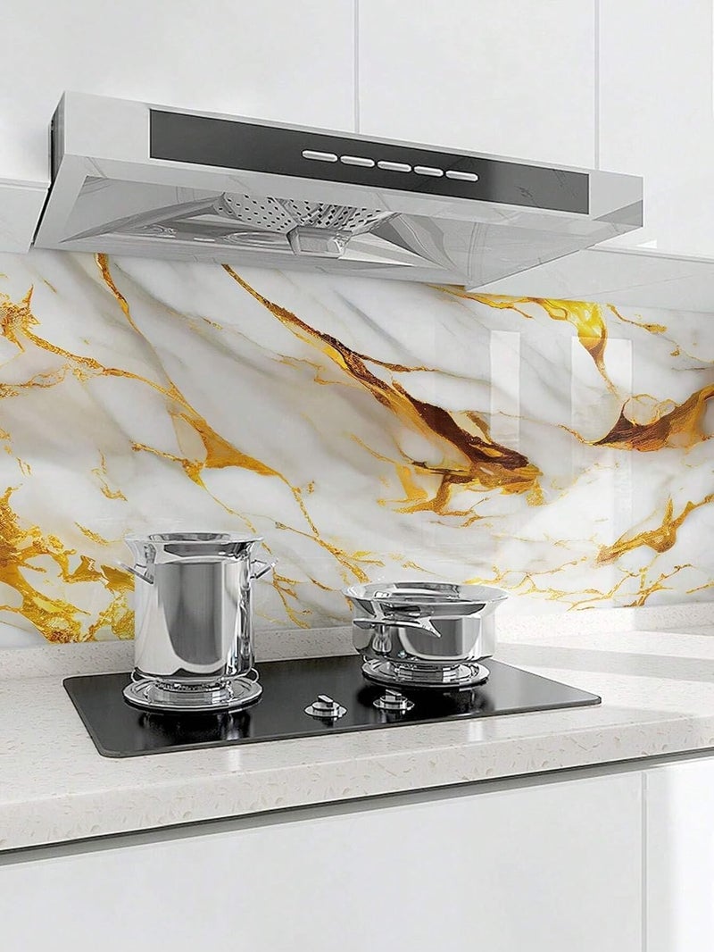 REZOVA Premium Waterproof DIY Wallpaper & Wall Stickers for Home & Kitchen Countertop Furniture | Oil Proof Kitchen Stickers | Size(60x200cm) (White Gold) - Image 3