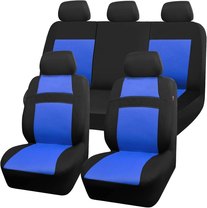 CAR PASS Rainbow Universal Fit 3D Air Mesh Car Seat Cover Set (Black Blue) - Image 1