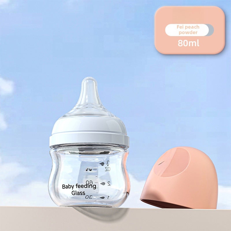 Noon Glass Bottle Newborn Baby Wide Diameter Anti-Flatulence Anti-Choking Newborn Baby Bottle Manufacturer Ready Stock(N-0014-80mL light powder) - Image 1