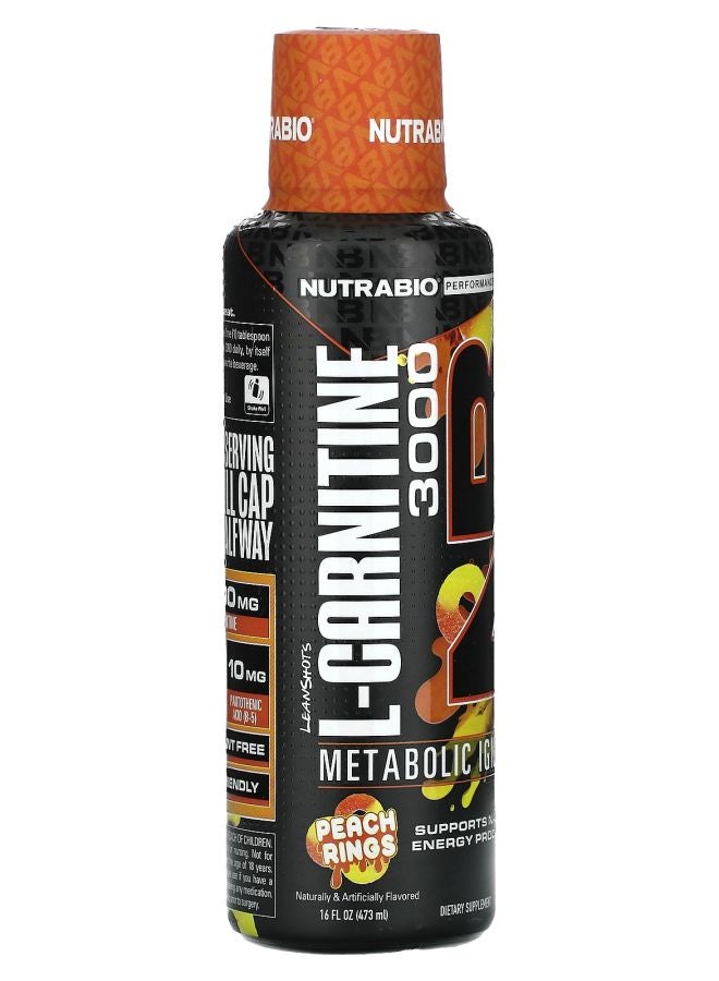 NutraBio LeanShots L-Carnitine 3000 Peach Rings 16 fl oz (473 ml)  - Image 2
