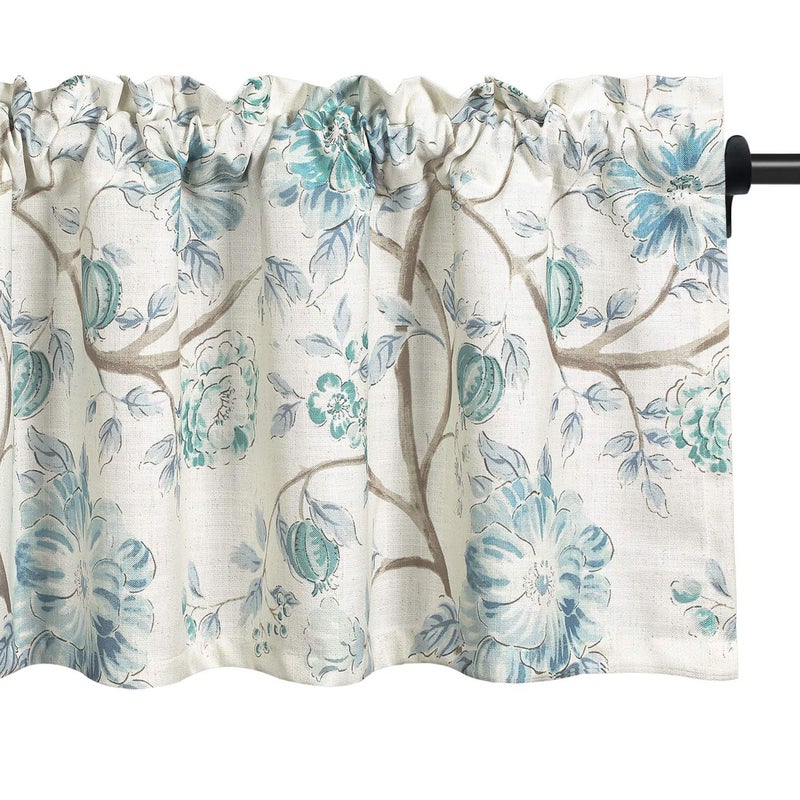 VOGOL VOGOL Blue Spring Flower Window Valance Country Style Faux Linen Rod Pocket Decorative Window Topper for Kitchen Living Dining Room 52 x 18 Inches 1 Panel 