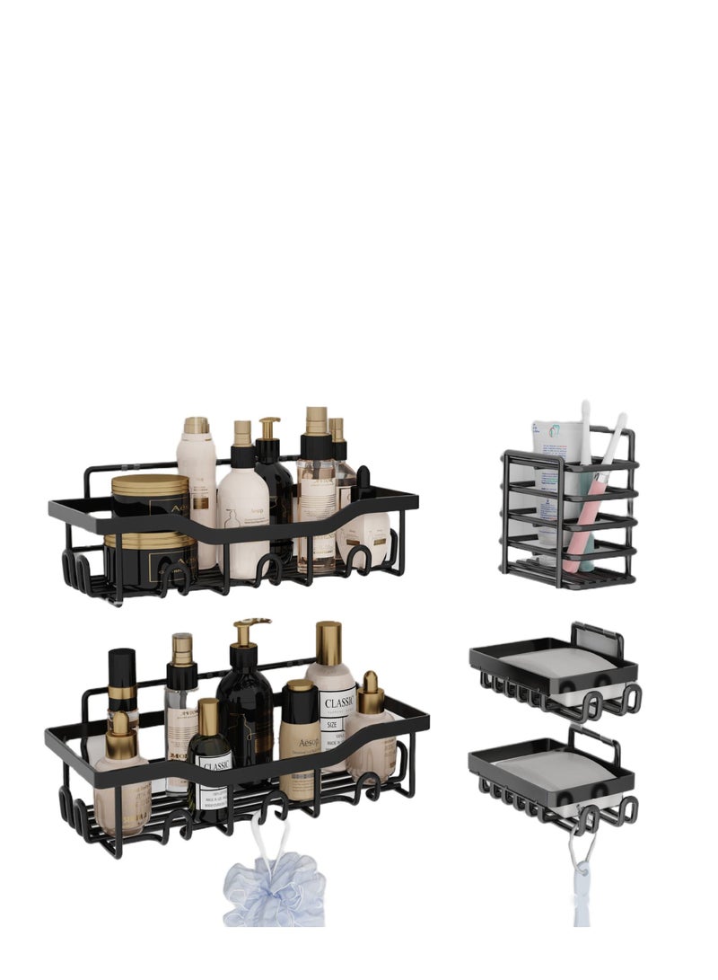 MIXDE Set of 5 Shower Shelves Art Soap rack No Drilling Strong Adhesive Large Capacity Rustproof Stainless Steel Bathroom Shower Organizer Perfect for Bathroom