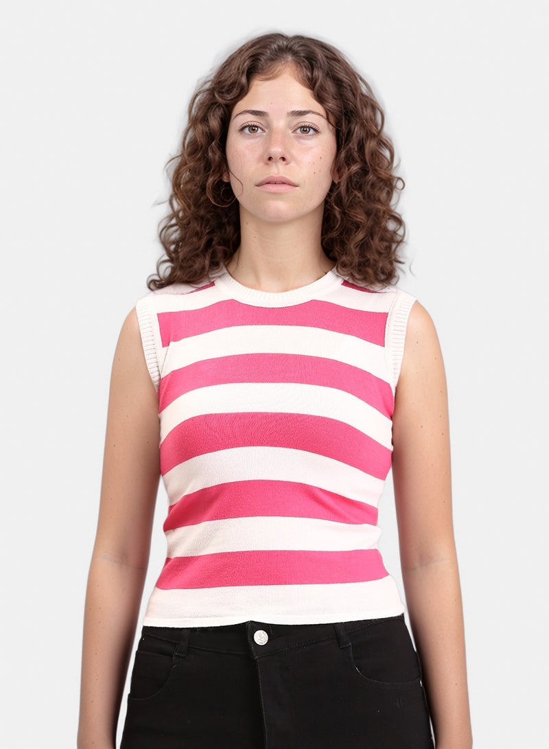 RAVIN Women Awning Stripes Sleeveless Summer Top Fuchsia White - Image 1