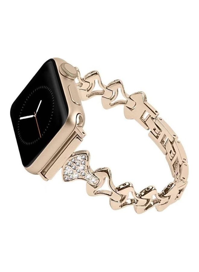 NIBEMINENT Diamond Metal Replacement Watchband For Apple Watch Series 7/6/5/4/3/2/1/SE 38/40/41mm Gold - Image 2