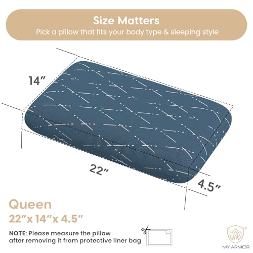 MY ARMOR Cool Gel Memory Foam Pillow for Sleeping, Neck Support Pain Relief Queen Size - 4.5 Inch Thick with Removable Blue Checks Cover - Pack of 1 - Image 5