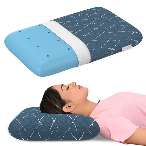 MY ARMOR Cool Gel Memory Foam Pillow for Sleeping, Neck Support Pain Relief Queen Size - 4.5 Inch Thick with Removable Blue Checks Cover - Pack of 1 - Image 1