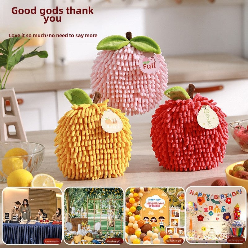 Festive creative fruit meaning chenille hand towel hanging absorbent quick-drying thickened hand towel handkerchief(Fall waves, 17*17cm) - Image 4