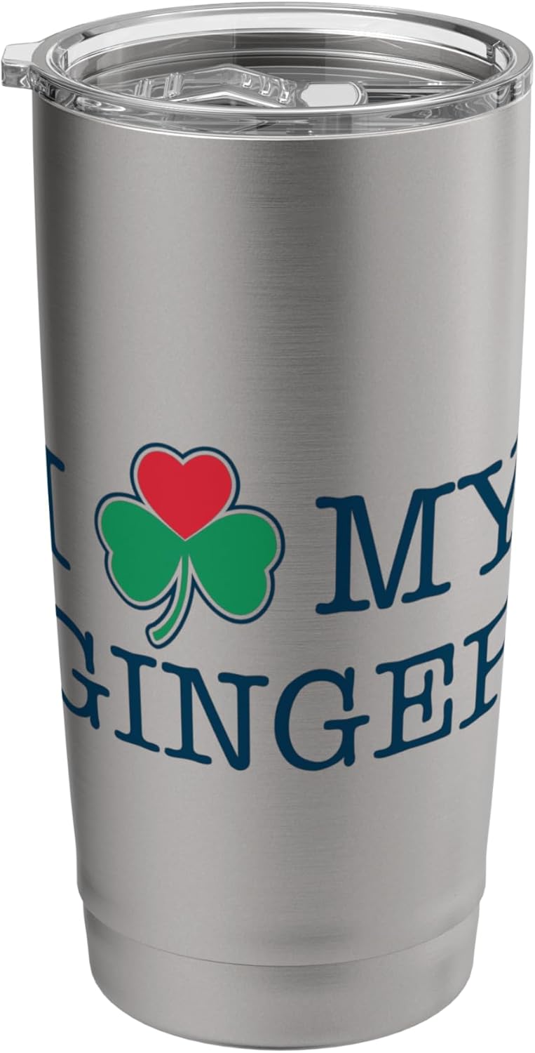Hadley Designs I Heart My Ginger St Patricks Day Clover Shamrock T Shirt Stainless Steel Insulated Tumbler  - Image 1