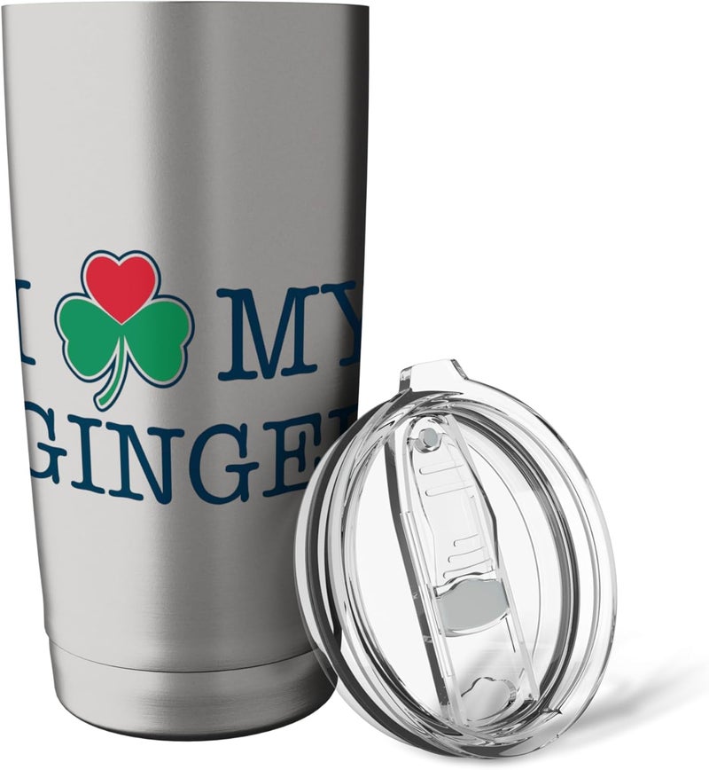 Hadley Designs I Heart My Ginger St Patricks Day Clover Shamrock T Shirt Stainless Steel Insulated Tumbler  - Image 5