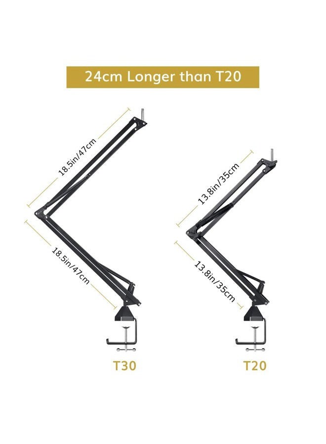 TONOR Microphone Stand Extension Arm, Studio Suspension Scissor Boom Arm with Pop Filter, 3/8" to 5/8" Adapter, Mic Clip, Upgraded Heavy Duty Clamp for Blue Yeti Snowball Ice and Other Mics(T30) - Image 2
