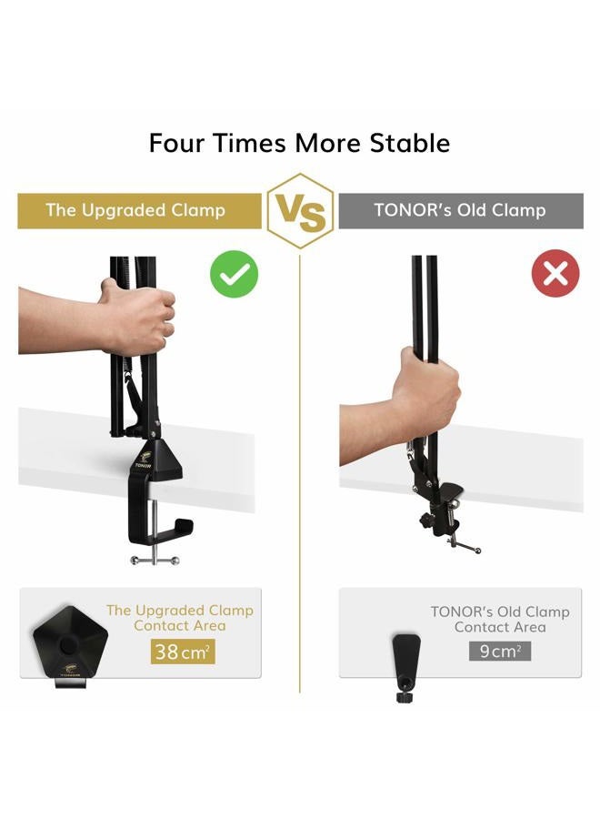 TONOR Microphone Stand Extension Arm, Studio Suspension Scissor Boom Arm with Pop Filter, 3/8" to 5/8" Adapter, Mic Clip, Upgraded Heavy Duty Clamp for Blue Yeti Snowball Ice and Other Mics(T30) - Image 4