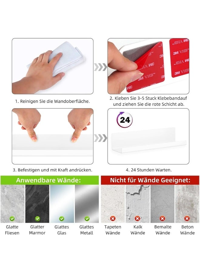 TPGP Wall Shelf, No Drilling, Set of 4, White Acrylic Wall Shelves for Books and Photos, Home Decoration, Floating Shelf for Kitchen, Bathroom, Office, Living Room - Image 3