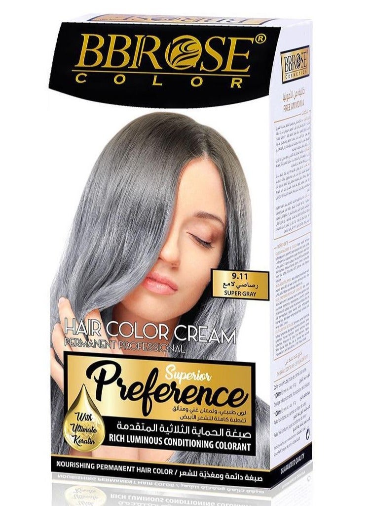 BBROSE Nourishing Hair Dye for Long-Lasting and Vibrant Shades Super Gray 9.11 100ml - Image 1