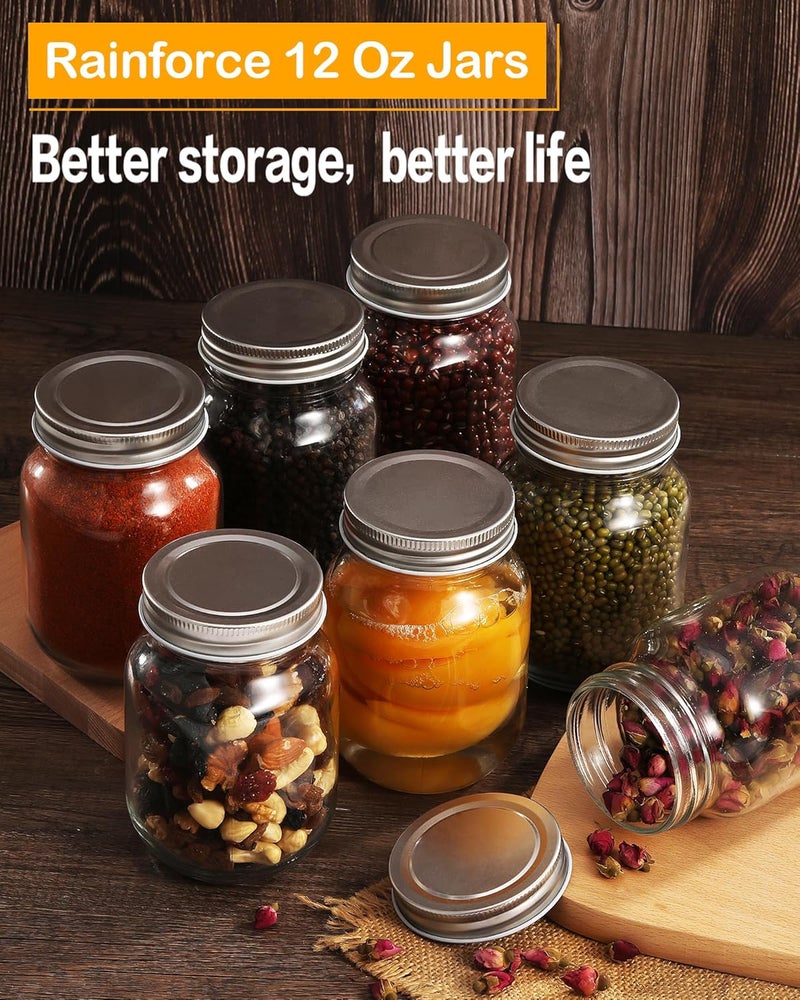 Rainforce 12oz Glass Jars With Lids Regular Mouth 20 Pack -Mason Jars 12 oz For Crafts, Meal Prep, Canning Jars For Food Storage Frascos De Vidrio Con Tapa Para Conservas-with 20 Chalkboard Stickers-Silver Lid - Image 2