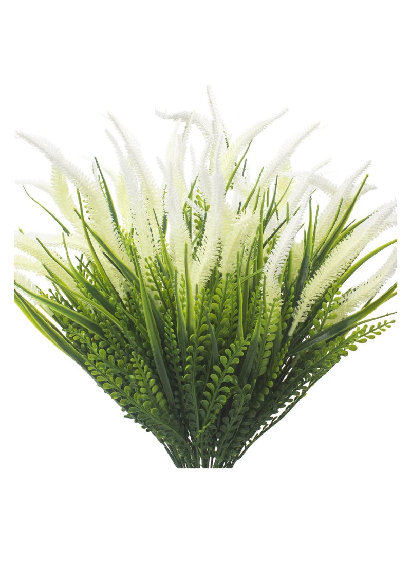 10-Pack UV Resistant Artificial Plants with Flowers, High-Quality Outdoor Fake Grass, Perfect for Indoor and Outdoor Decoration in Gardens, Porches, and Window Boxes (White) - Image 1