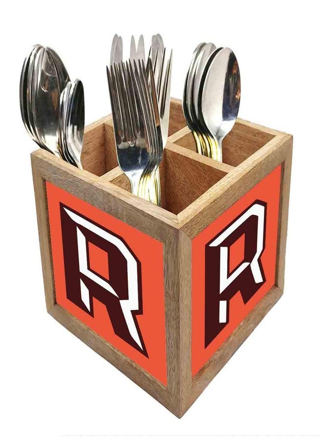 Nutcase Wooden Cutlery Stand Holder Silverware Caddy Spoons Forks Knives Organizer for Dining Table & Kitchen -Made in India-Spoons NOT Included - Letter R - Image 1