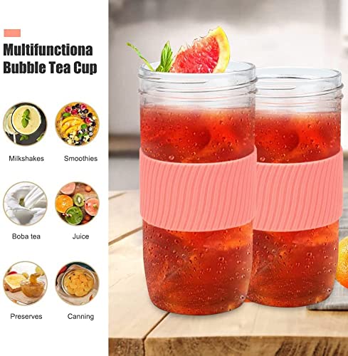 UHAPEER 2 Pack Reusable Tea Cups, 24oz Glass with Lids and Straws, Silicone Sleeves, Ideal for Boba, Coffee, Smoothies and Juicing - Image 5