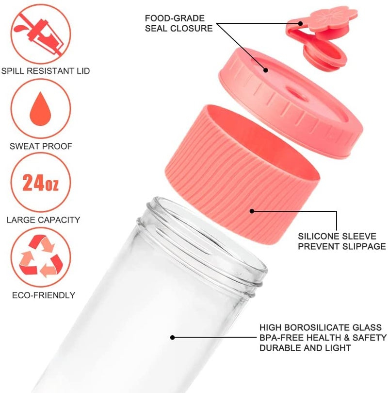 UHAPEER 2 Pack Reusable Tea Cups, 24oz Glass with Lids and Straws, Silicone Sleeves, Ideal for Boba, Coffee, Smoothies and Juicing - Image 3
