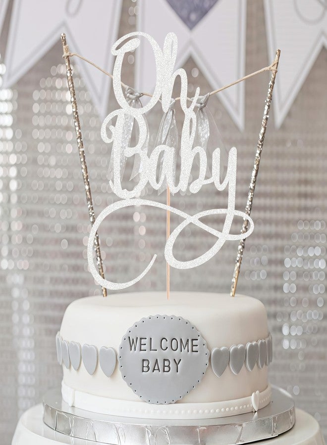 AHAORAY Oh Baby Cake Topper - Silver Glitter Baby Birthday Party Cake Decoration Supplies, for Baby Shower/Gender Reveal Party Photo Booth Props - Image 2