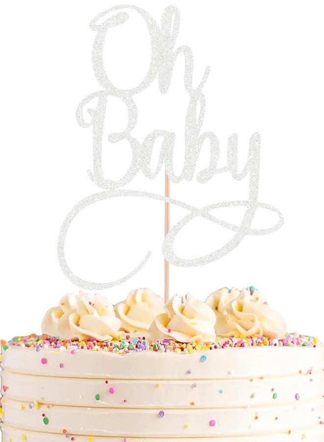 AHAORAY Oh Baby Cake Topper - Silver Glitter Baby Birthday Party Cake Decoration Supplies, for Baby Shower/Gender Reveal Party Photo Booth Props - Image 1
