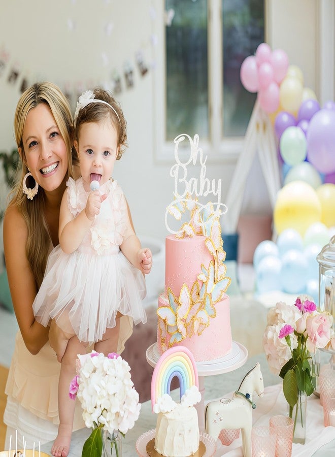 AHAORAY Oh Baby Cake Topper - Silver Glitter Baby Birthday Party Cake Decoration Supplies, for Baby Shower/Gender Reveal Party Photo Booth Props - Image 5