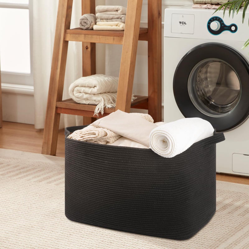 OIASKET 118L Extra Large Blanket Basket, 24.8" x 17.7" x 17.2" Woven Storage Basket for Living Room, Rectangle Nursery Blanket Storage for Toys, Towels, Dirty Clothes (Black) - Image 5