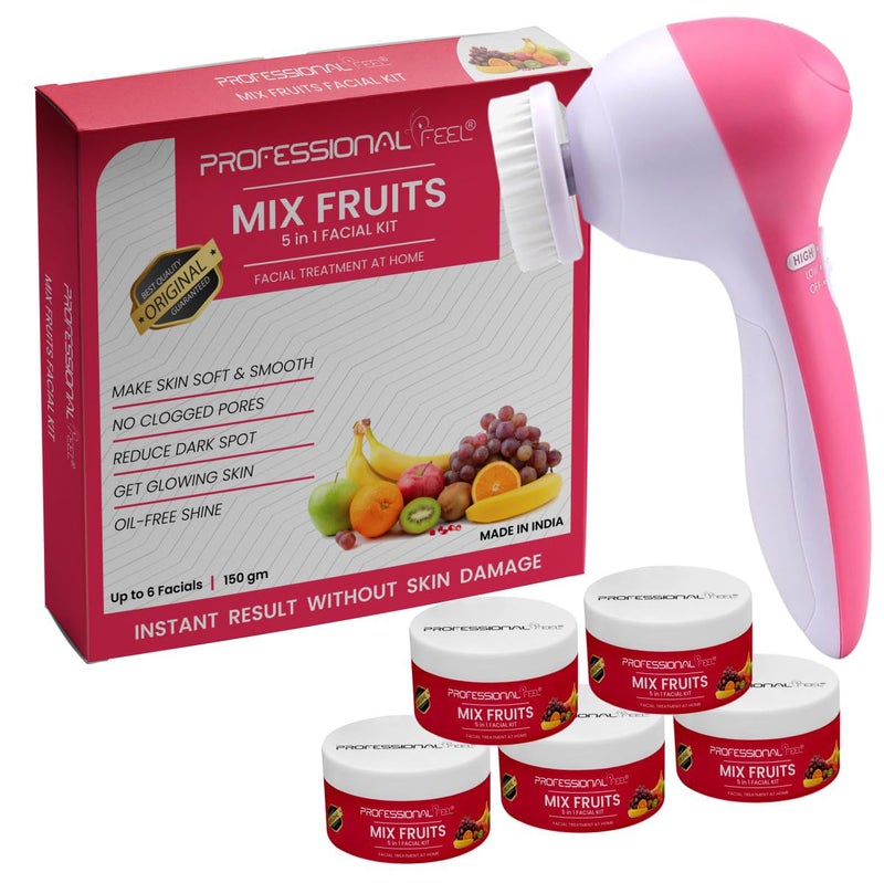 Professional Feel Mix Fruit Facial With Face Massager 150 G Glowing Blemish Free Skin With Papaya Cucumber Peach Orange Peel Extracts Glowing At Home Facial Kit - Image 1