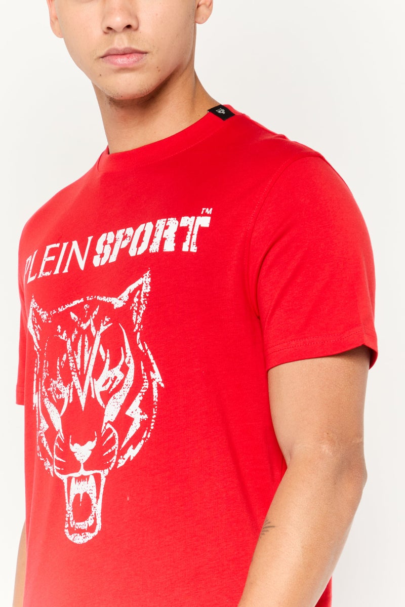 PHILIPP PLEIN Plein Sport Men Sportswear Fit Short Sleeves Outdoor T-Shirt, Red - Image 3