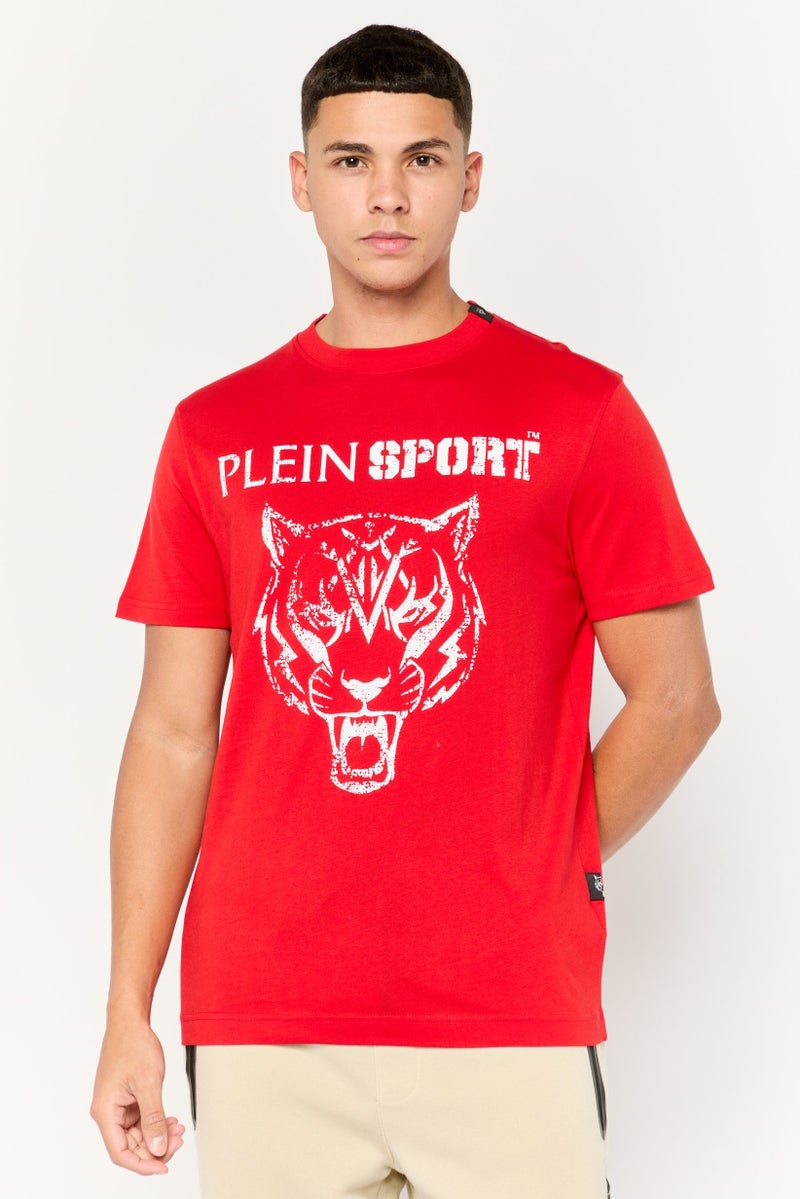 PHILIPP PLEIN Plein Sport Men Sportswear Fit Short Sleeves Outdoor T-Shirt, Red - Image 1