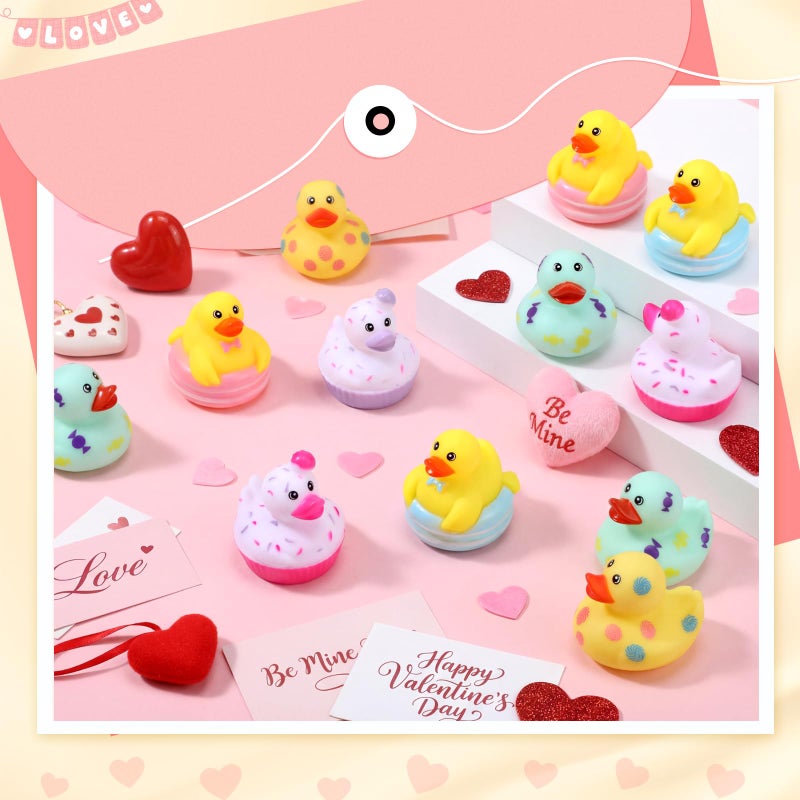 Vinsot 24 Pcs Valentine's Day Candy Rubber Ducks in Bulk Easter Cruise Rubber Ducks Cute Kids Classroom Exchange Gifts Toy Colorful Small Baby Shower Birthday Party Easter Gift (Valentine's Day Candy) - Image 3