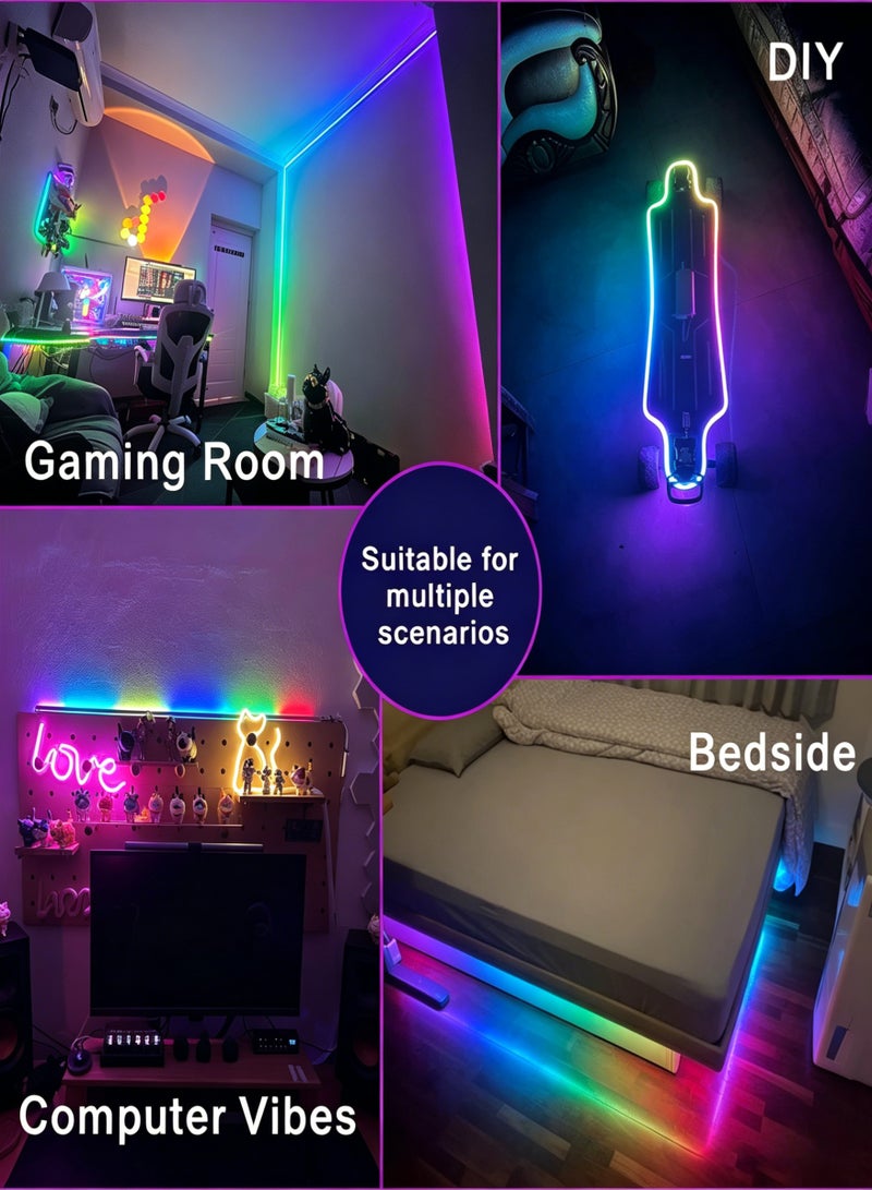 دراكلاو شريط إضاءة LED نيون RGB بطول 5 أمتار - 16 مليون لون، تحكم عبر التطبيق وجهاز التحكم عن بُعد، مزامنة مع الموسيقى، مؤقت، حبل إضاءة مرن ومقاوم للماء؛ مثالي للغرف، ومناطق الألعاب، والحفلات، والديكورات اليدوية. - Image 2