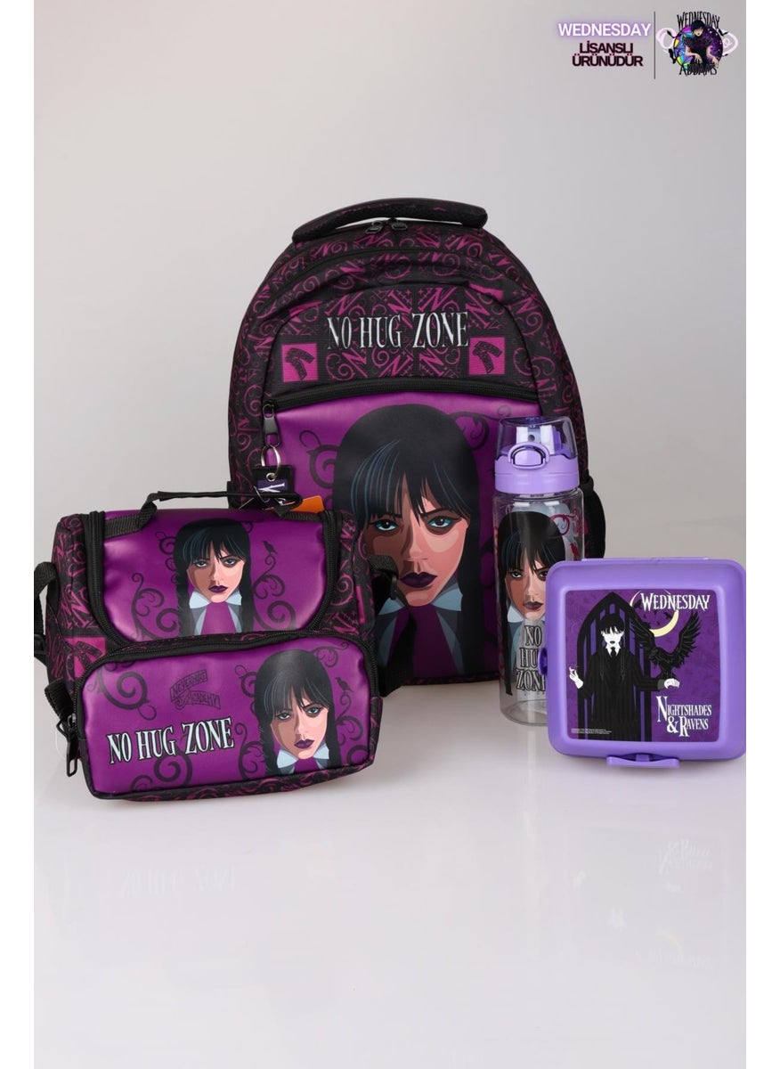 Wednesday - New Season Licensed Full School Bag, Pen Bag, Lunch Bag, Lunch Box and 700 ml Water Bottle School Set - Image 1