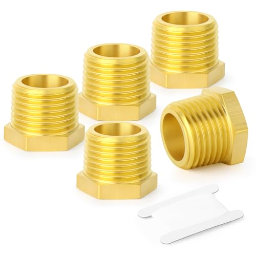 GASHER 5Pcs Brass Reducer Hex Bushing 1 NPT Male x 12 NPT Female Brass Threaded Pipe Fitting - Image 1