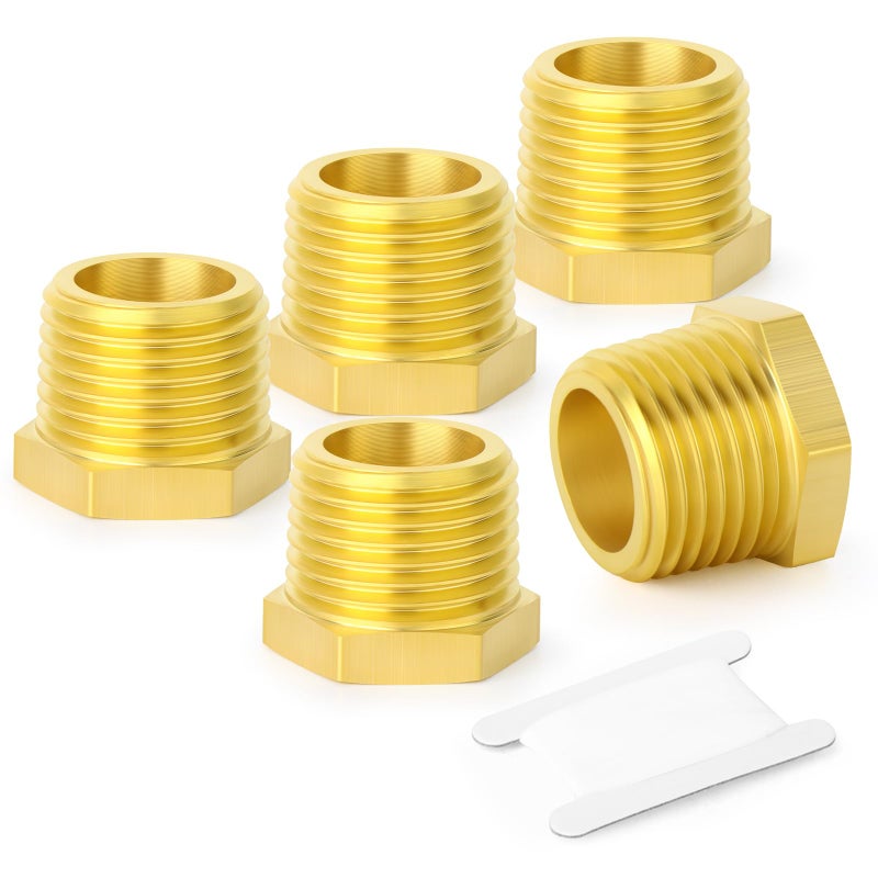 GASHER 5Pcs Brass Reducer Hex Bushing 1 NPT Male x 12 NPT Female Brass Threaded Pipe Fitting - Image 2