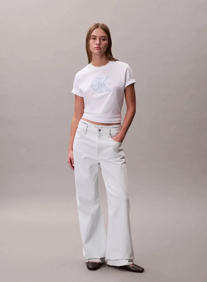 Calvin Klein Bright White Monogram Appliqué T-Shirt for Women | Best Price UAE