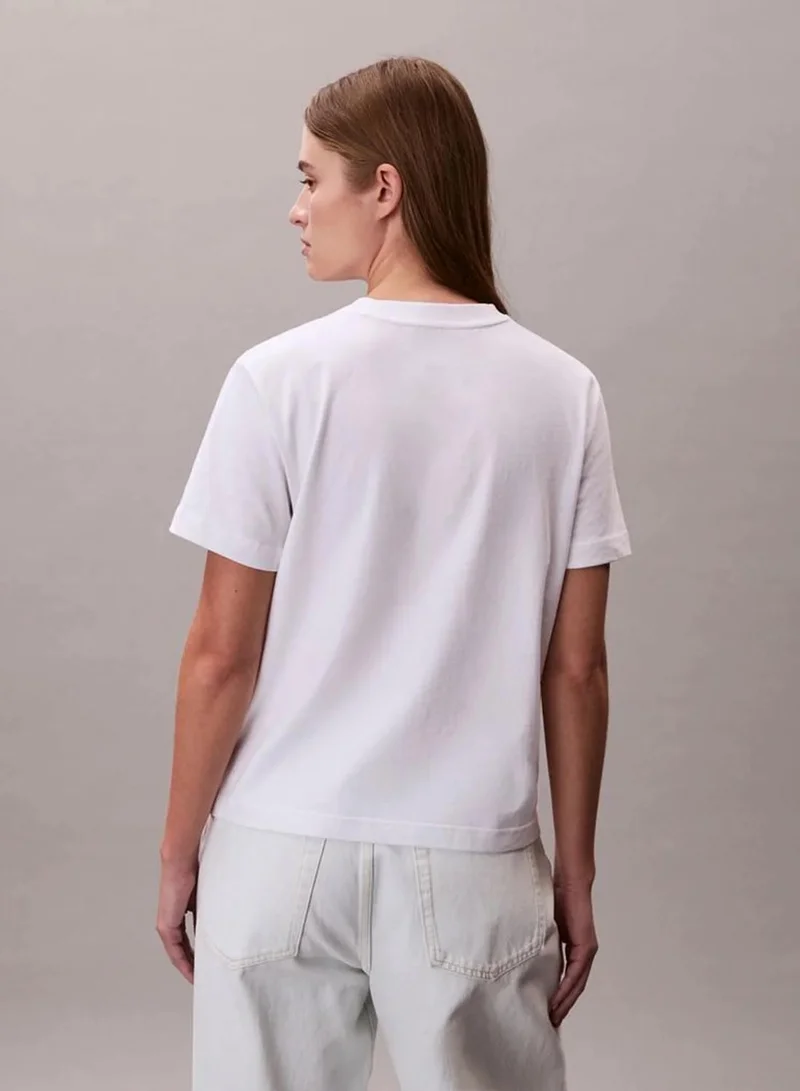Calvin Klein Bright White Monogram Appliqué T-Shirt for Women | Best Price UAE