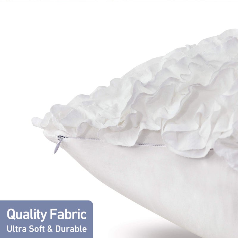 Leeden 18x18 Pillow Covers, Cushion Throw Pillow Cover Pillowcase Set of 2, Farmhouse Decorative Cushion case, 3D Design Handmade Pillowcase with Ruffles, White - Image 5