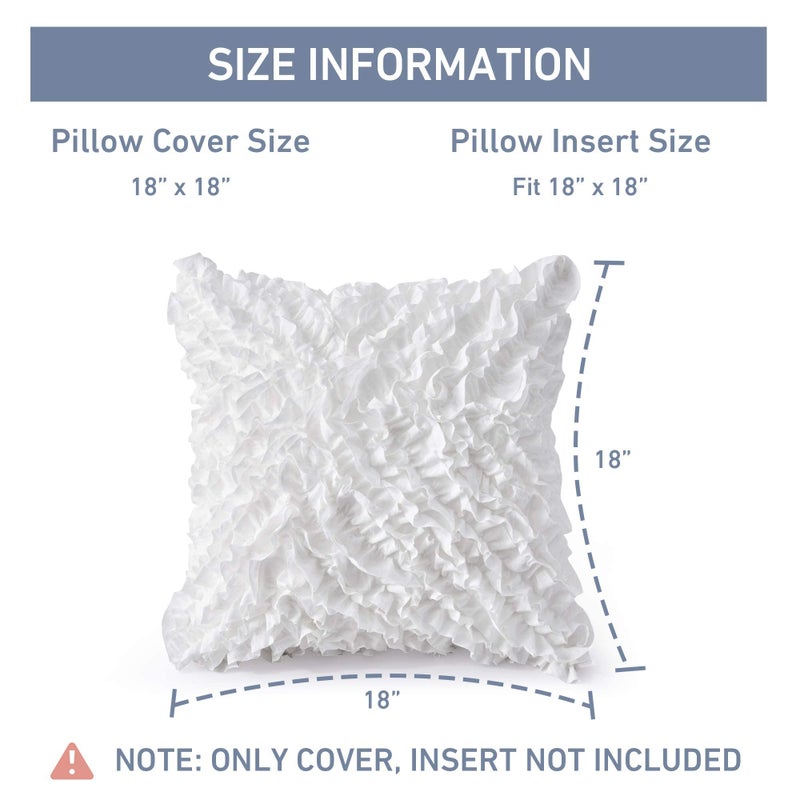 Leeden 18x18 Pillow Covers, Cushion Throw Pillow Cover Pillowcase Set of 2, Farmhouse Decorative Cushion case, 3D Design Handmade Pillowcase with Ruffles, White - Image 2