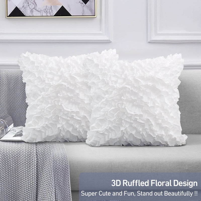 Leeden 18x18 Pillow Covers, Cushion Throw Pillow Cover Pillowcase Set of 2, Farmhouse Decorative Cushion case, 3D Design Handmade Pillowcase with Ruffles, White - Image 3