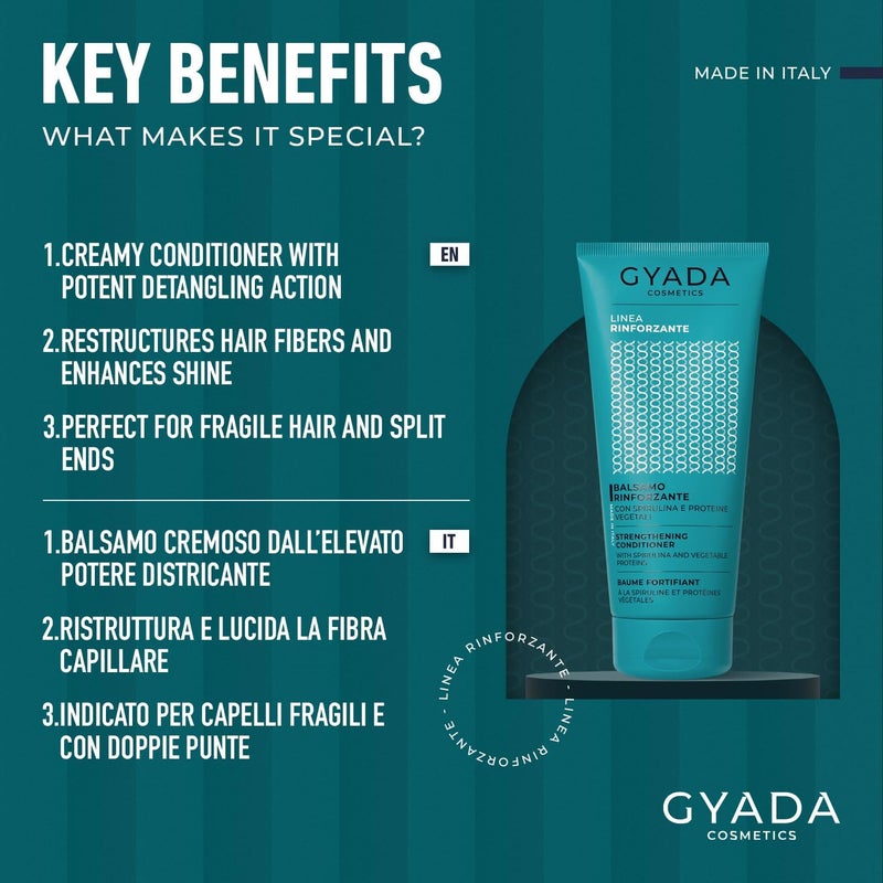 GYADA COSMETICS Strengthening Conditioner with Spirulina Restructuring and Strengthening for Brittle Hair Stimulates Hair Regrowth 200ml - Image 2