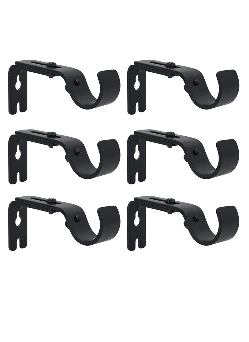 KASTWAVE - Curtain Rod Bracket Adjustable Fits up to 1 inch Curtain Rod Set of 6 Sturdy Extendable Curtain Rod Holder Metal Single Rod Bracket for Wall Black - Image 1