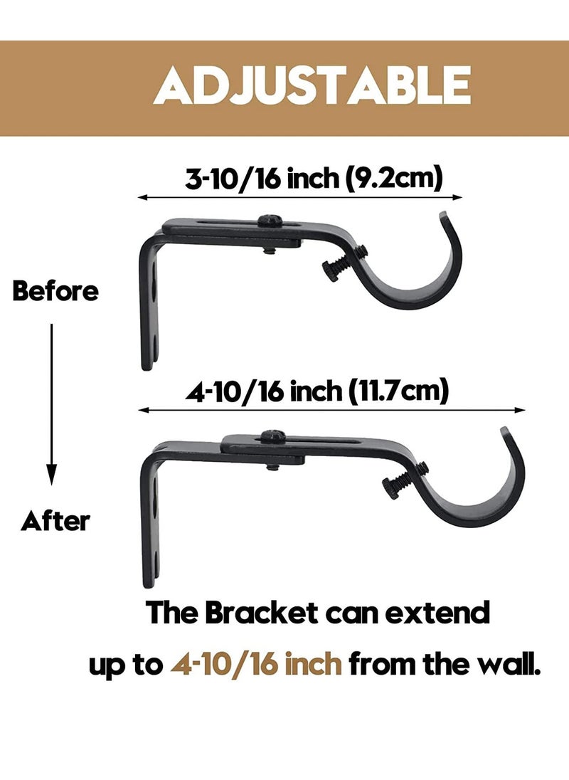 KASTWAVE - Curtain Rod Bracket Adjustable Fits up to 1 inch Curtain Rod Set of 6 Sturdy Extendable Curtain Rod Holder Metal Single Rod Bracket for Wall Black - Image 1