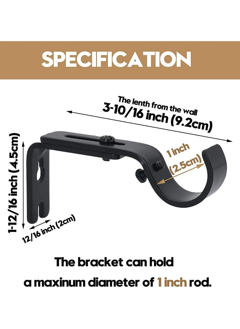 KASTWAVE - Curtain Rod Bracket Adjustable Fits up to 1 inch Curtain Rod Set of 6 Sturdy Extendable Curtain Rod Holder Metal Single Rod Bracket for Wall Black - Image 1