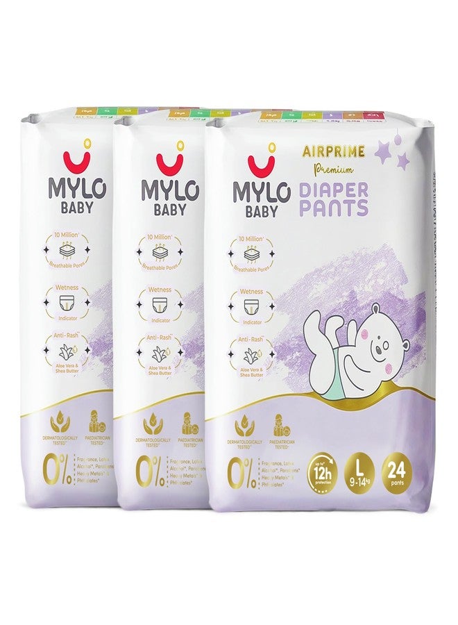 Mylo Baby AirPrime Premium Diaper Pants Large (L) Size (9–14 kgs) (24 Count) Leak Proof | Ultra-Thin & Breathable | Up to 12 Hours Protection | No Rashes (24 Count, Pack of 3) - Image 1