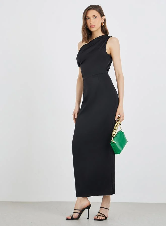 تايك تو Take Two Solid One Shoulder Bodycon Maxi Dress