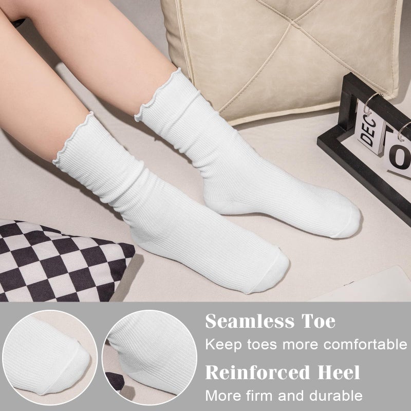 Justay 6 Pairs Ruffle Socks Soft Cute Frilly Turn-Cuff Long Casual Slouch Cotton Crew Socks for Women Gifts - Image 4