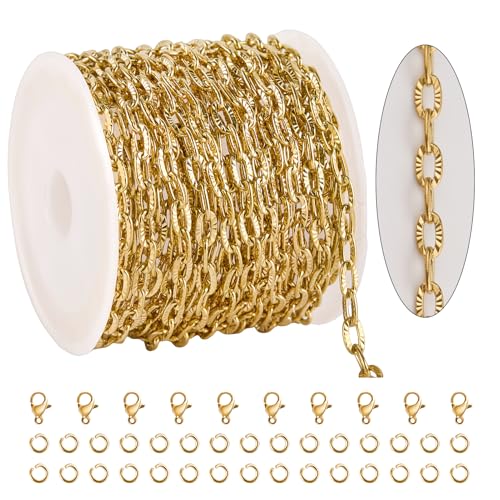KYUNHOO 5 Meters Gold Plated Chain for Jewelry Making Embossed Paperclip Chains Bulk Oval Cable Chain Stainless Steel Jewelry Chain for Handcraft Making Support Jewelry Supplies - Image 1
