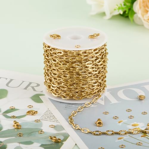 KYUNHOO 5 Meters Gold Plated Chain for Jewelry Making Embossed Paperclip Chains Bulk Oval Cable Chain Stainless Steel Jewelry Chain for Handcraft Making Support Jewelry Supplies - Image 5
