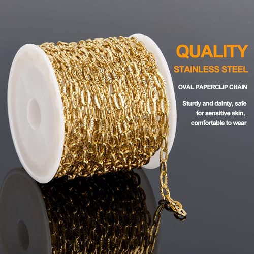 KYUNHOO 5 Meters Gold Plated Chain for Jewelry Making Embossed Paperclip Chains Bulk Oval Cable Chain Stainless Steel Jewelry Chain for Handcraft Making Support Jewelry Supplies - Image 3